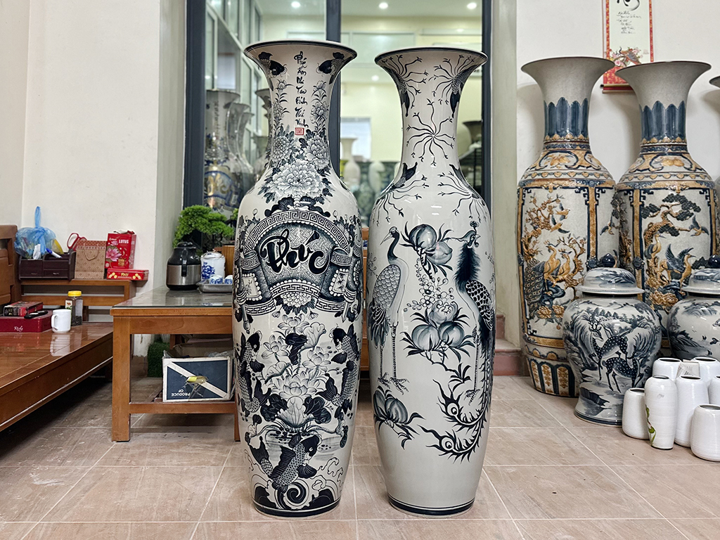 Lọ lộc bình Bát Tràng men chàm Đức Phúc 1m4 4